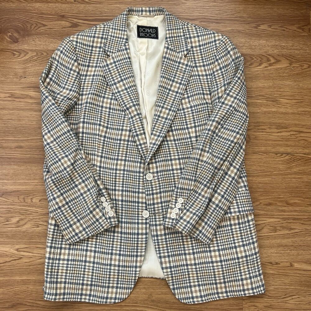Vtg 80s Donald Brooks Trojan Deluxe of Hollywood Blazer Cashmere‎ Plaid Mens 44